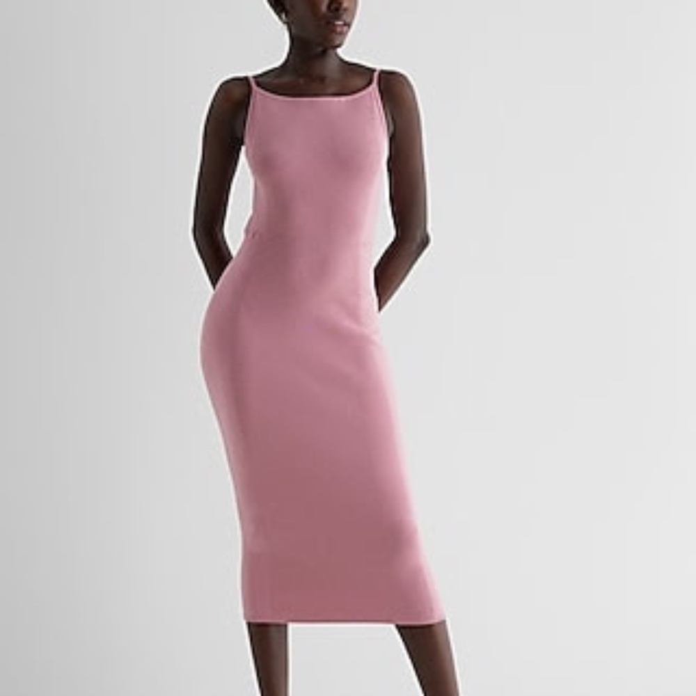 RIBBED HIGH SQUARE NECK MIDI SWEATER DRESS